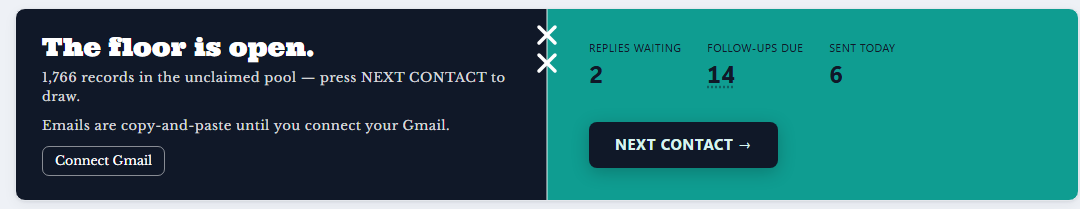 The dashboard banner before connecting: a line saying emails are copy-and-paste until you connect your Gmail, with a Connect Gmail button